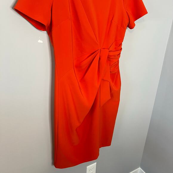 Maggy London Orange SS Side Tie Drape Sheath Dress US Size 8 - Picture 7 of 16